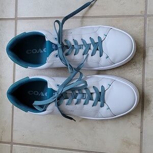 Size 9 Aqua and white Coach sneakers